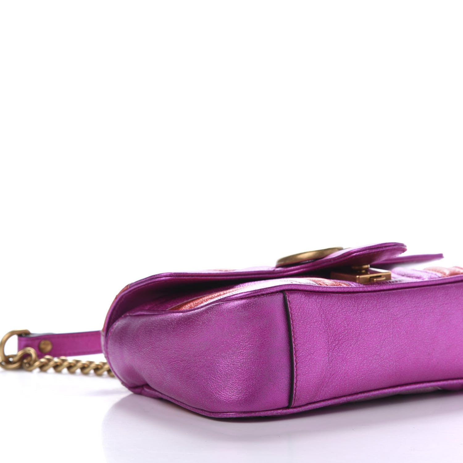 Gucci Metallic Calfskin Matelasse Mini GG Marmont Shoulder Bag Fuchsia 6 of 13