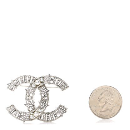 Chanel Crystal Pearl CC Star Coco Flapper Brooch Silver 3 of 6