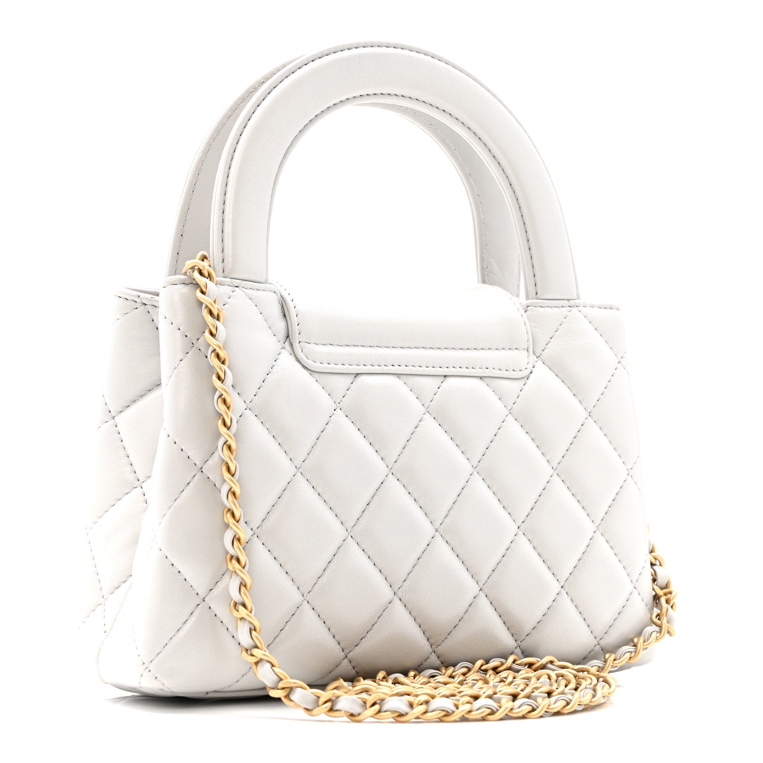 Chanel Shiny Aged Calfskin Quilted Nano Kelly Shopper Light Grey 3 of 11