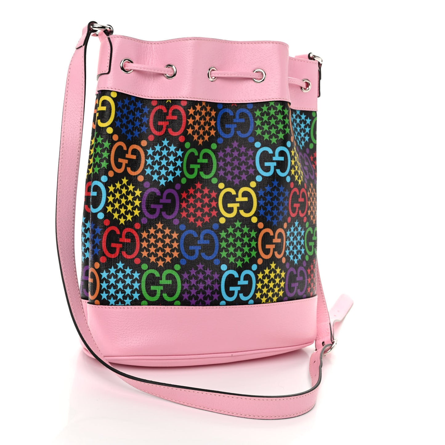 GG Supreme Monogram Psychedelic Bucket Bag Black Multicolor Sugar Pink