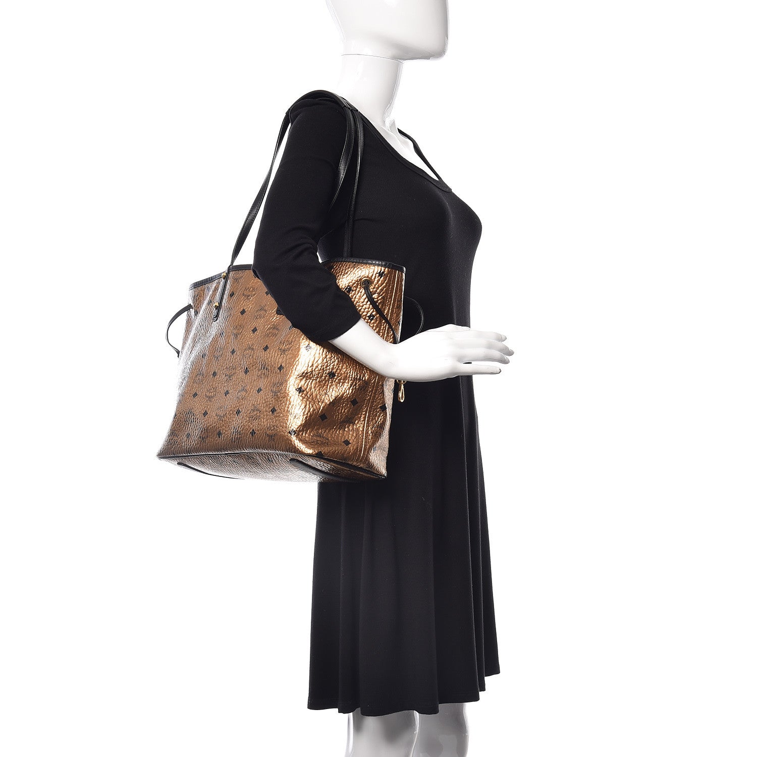 MCM Metallic Visetos Medium Shopper Tote Gold 2 of 9