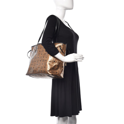 MCM Metallic Visetos Medium Shopper Tote Gold 2 of 9