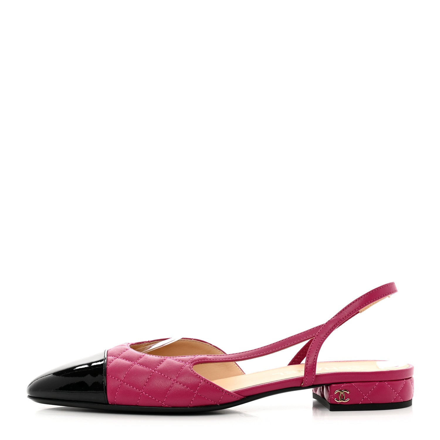 Chanel Lambskin Patent Cap Toe CC Slingback Flats 40 Pink Black 1 of 9