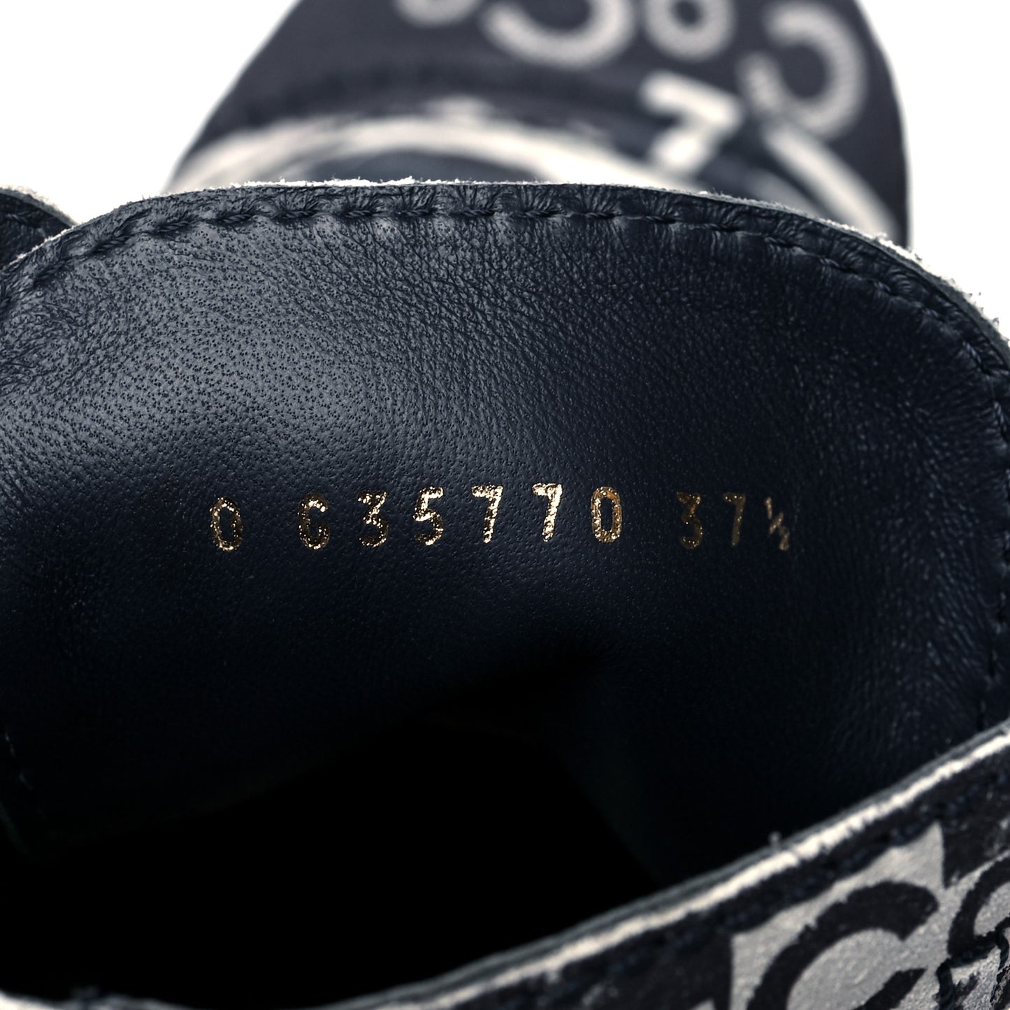 Printed CC Canvas 31 Rue Cambon Lace Up Combat Boots 37.5 Navy White