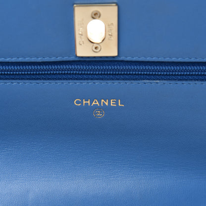 Chanel Lambskin Quilted Trendy CC Wallet On Chain WOC Blue 10 of 12