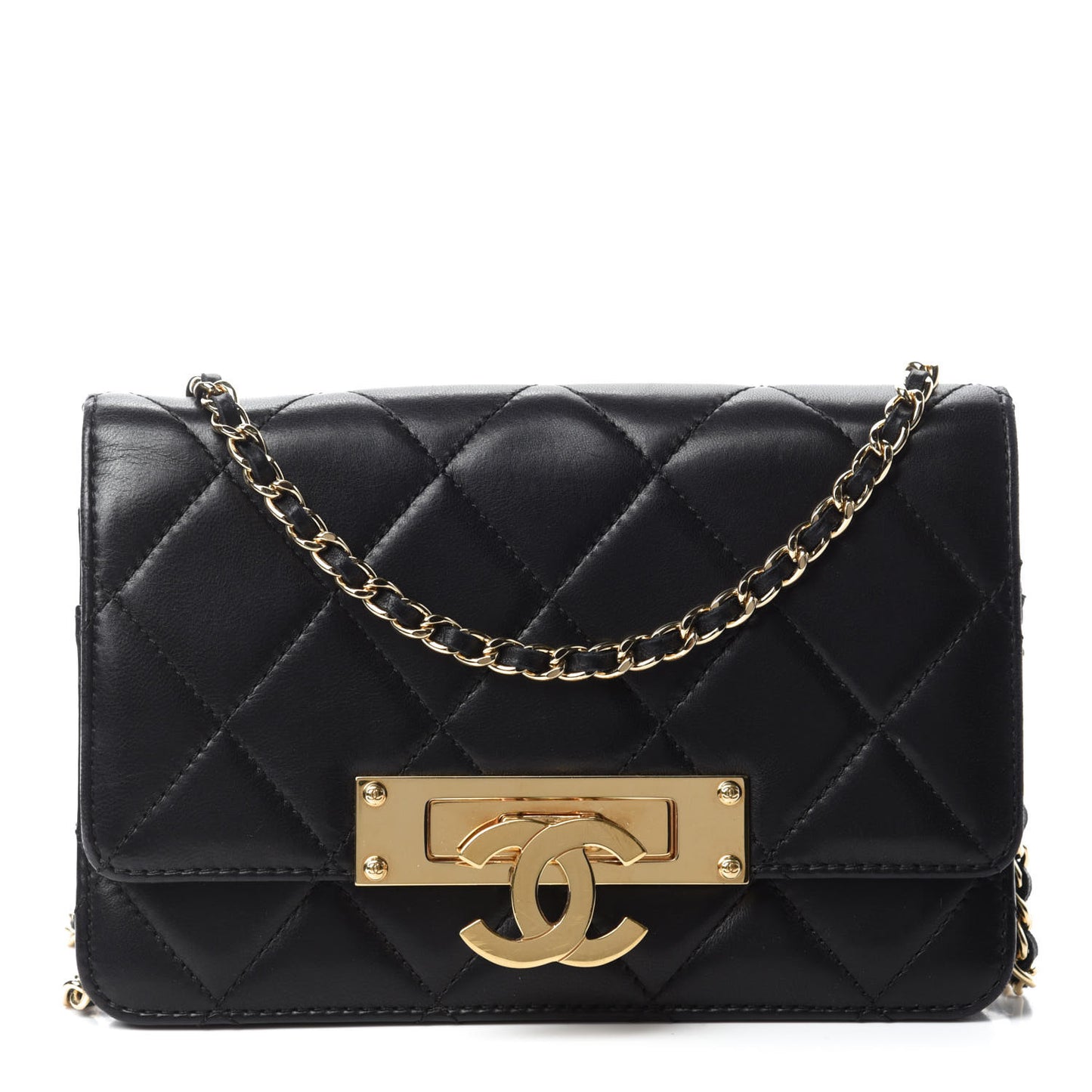 Lambskin Quilted Golden Class Wallet on Chain WOC Black