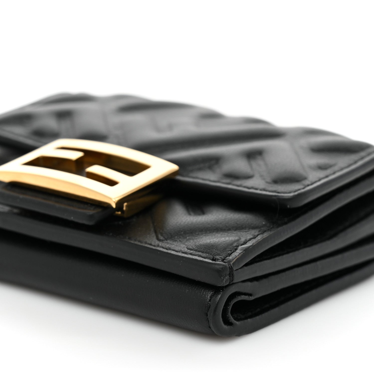 Fendi Nappa Matisse FF Diagonal Embossed Micro Tri-Fold Wallet Black 9 of 10