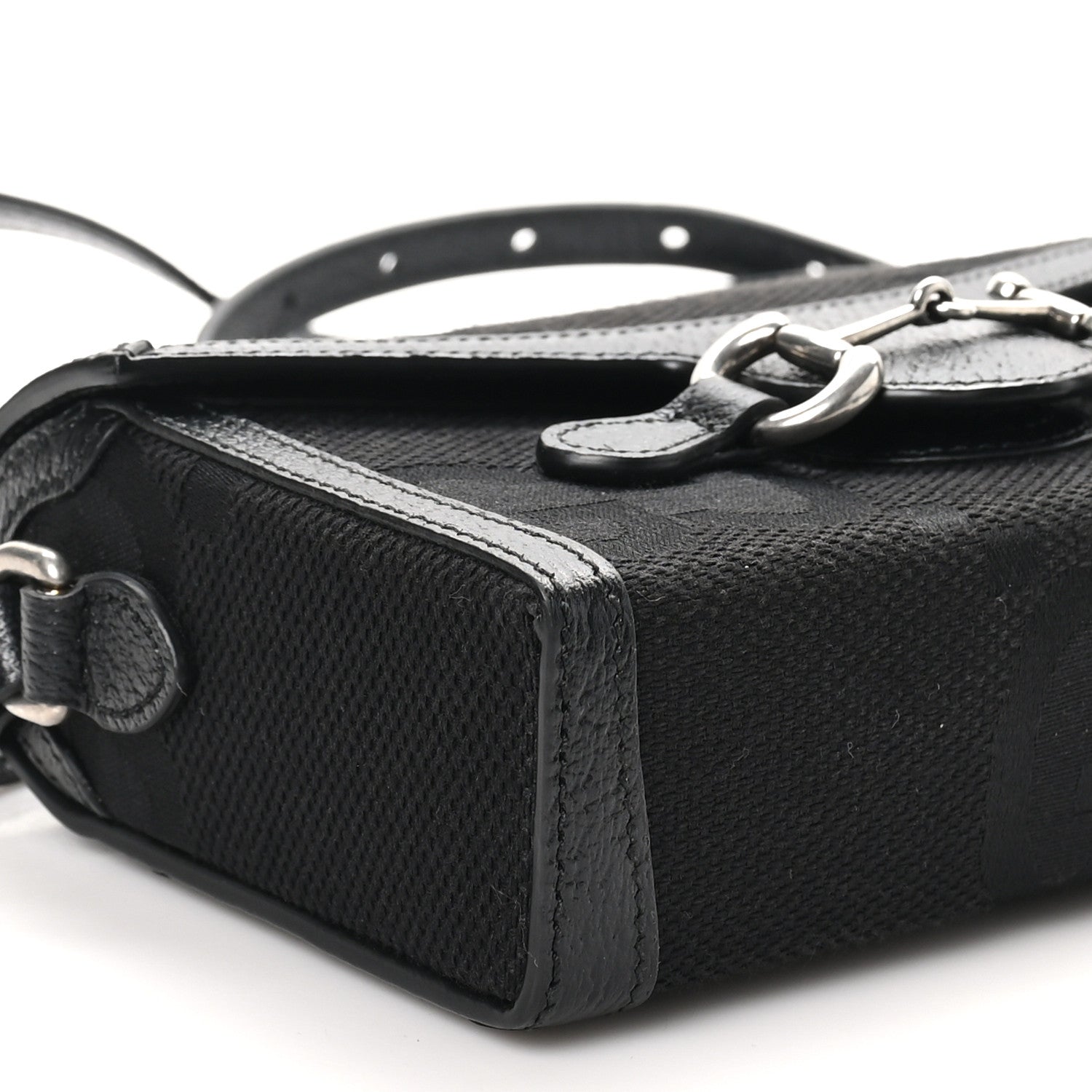 Gucci Monogram Jumbo GG Textured Dollar Calfskin Mini Horsebit 1955 Shoulder Bag Black 9 of 11