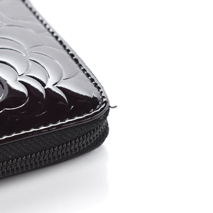 Chanel Patent Camellia Embossed Large Zip Around Gusset Wallet Black 9 of 9