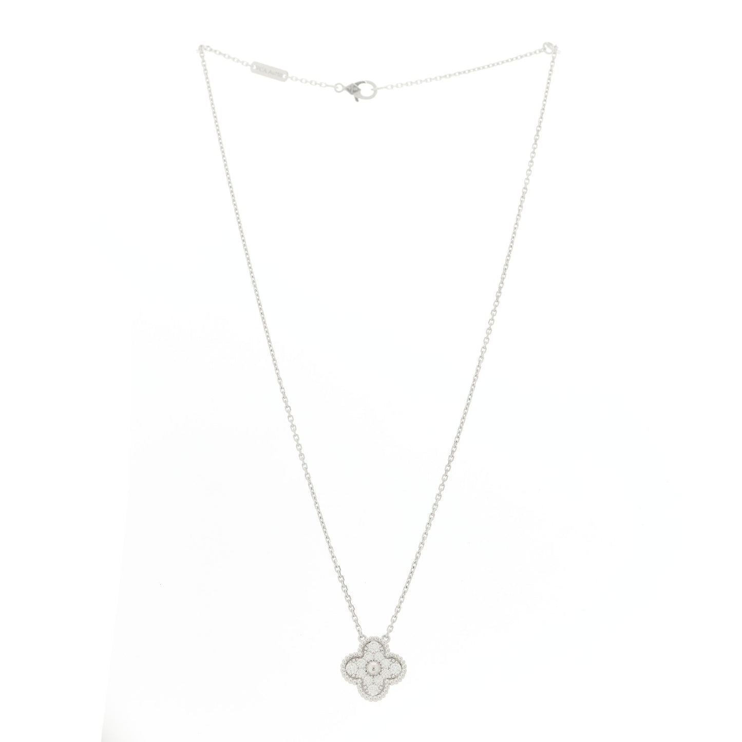 18K White Gold Diamond Vintage Alhambra Pendant Necklace