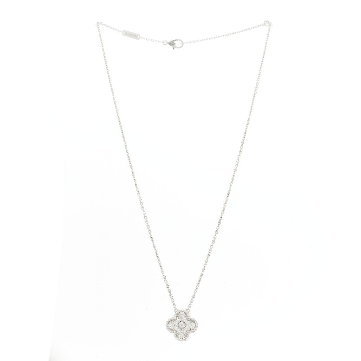 Van Cleef & Arpels 18K White Gold Diamond Vintage Alhambra Pendant Necklace 3 of 5