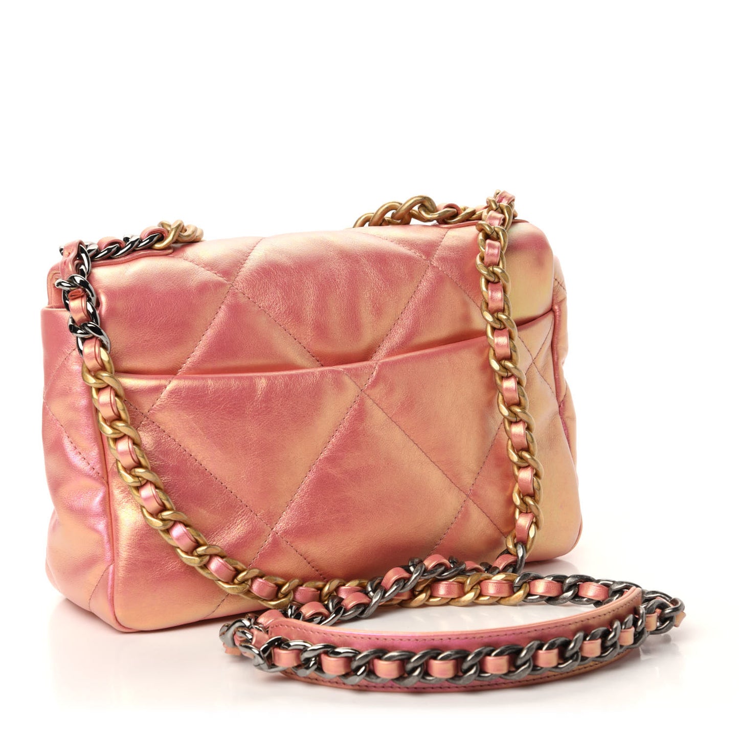 Iridescent Calfskin Quilted Medium 19 Flap Pink
