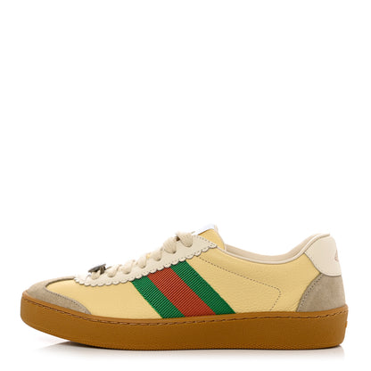 Gucci Calfskin Suede Web Womens G74 Sneakers 35 Oatmeal Burro New Mystic White 1 of 8