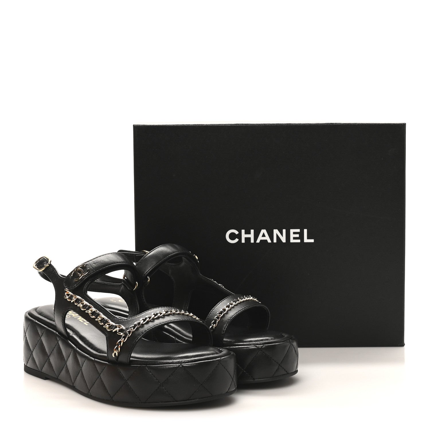 Chanel Lambskin Quilted Chain CC Platform Sandals 39.5 Black 9 of 9