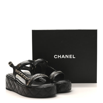 Chanel Lambskin Quilted Chain CC Platform Sandals 39.5 Black 9 of 9