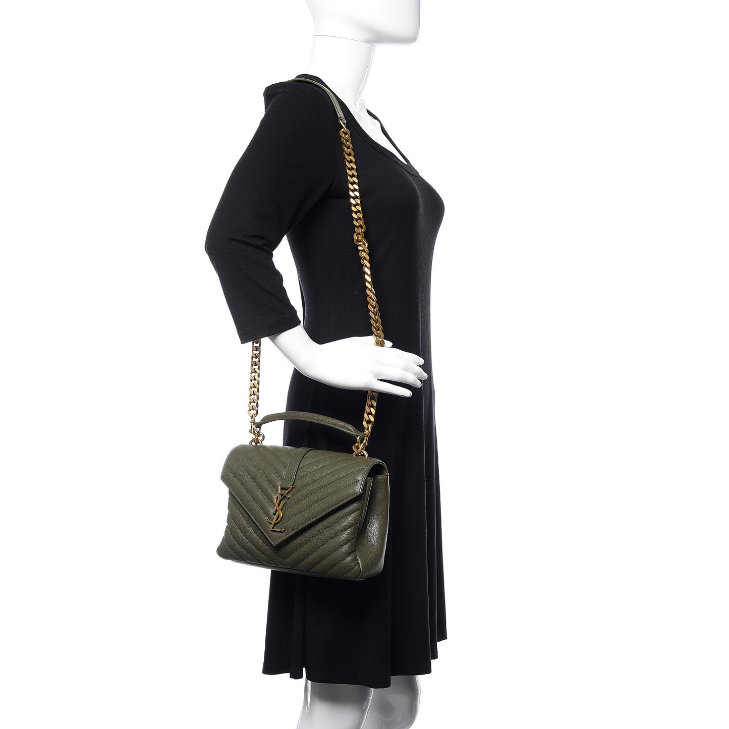 Sheepskin Matelasse Chevron Monogram Medium College Bag Military Green