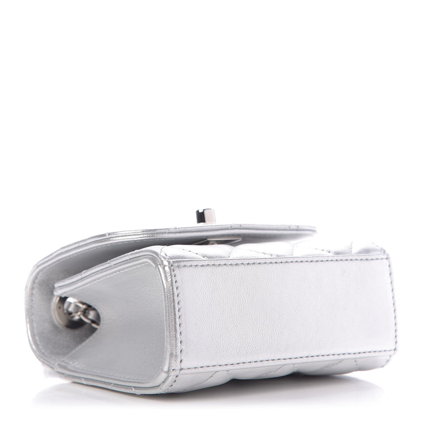 Metallic Lambskin Quilted Mini Trendy CC Clutch With Chain Silver