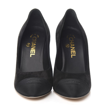 Chanel Suede Grosgrain Pearl CC Cap Toe Pump 37 Black 2 of 11