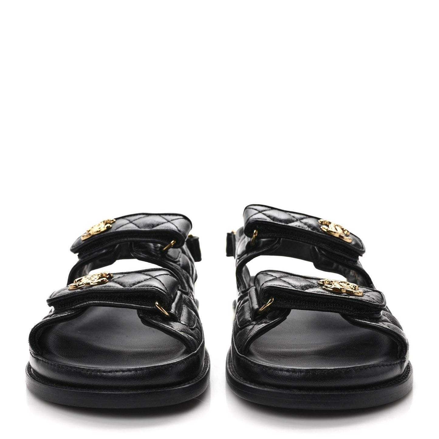 Lambskin Lambskin Quilted Velcro Dad Sandals 37 Black