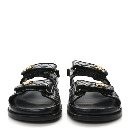 Chanel Lambskin Lambskin Quilted Velcro Dad Sandals 37 Black 2 of 8