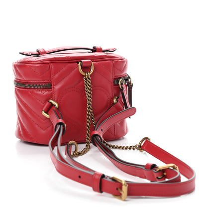 Gucci Calfskin Matelasse Mini GG Marmont Round Backpack Hibiscus Red 2 of 8