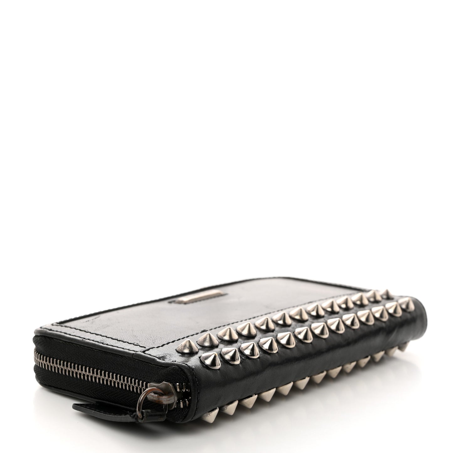 Calfskin Studded Zip Around Wallet Black