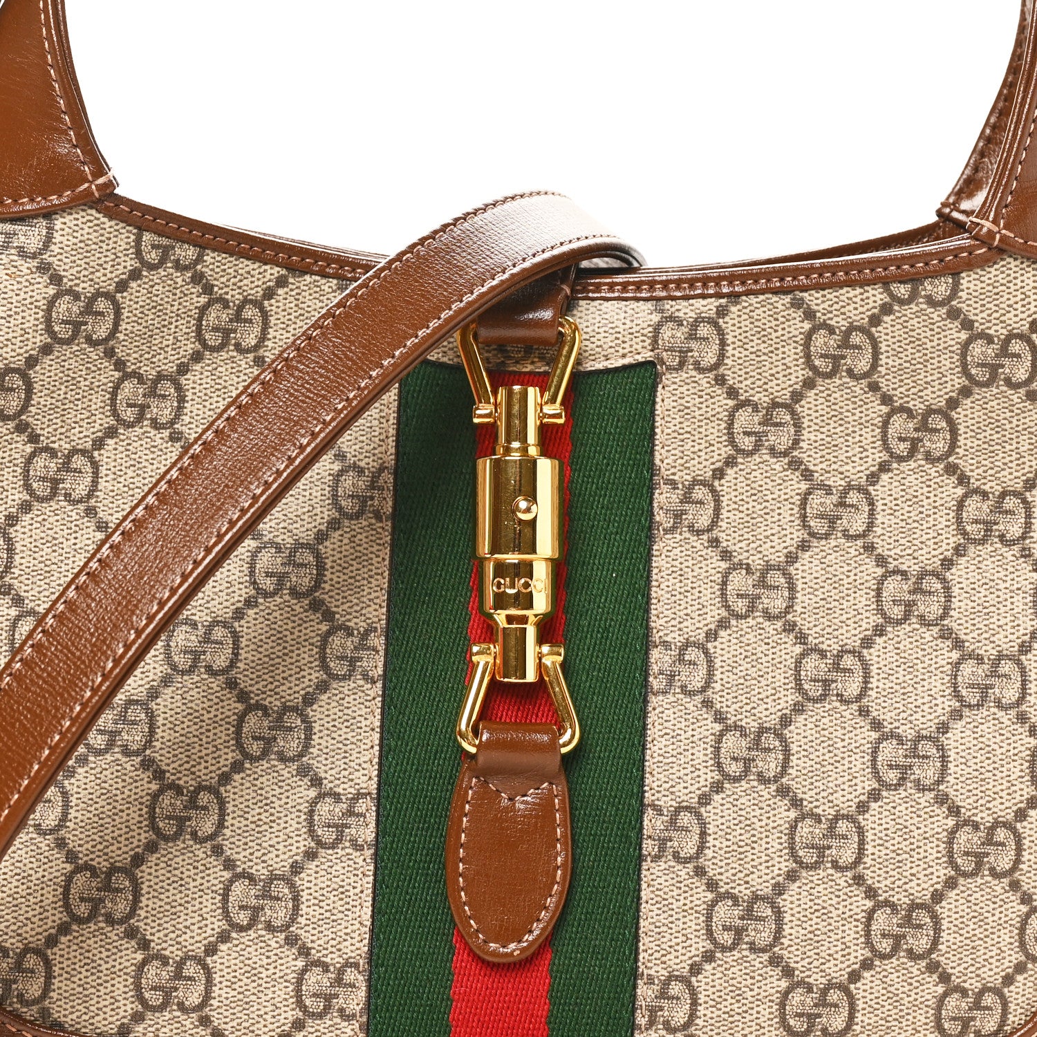 Gucci GG Supreme Monogram Azalea Calfskin Web Small Jackie 1961 Hobo Beige Ebony Brown Sugar 7 of 9