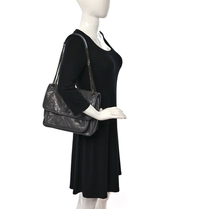 Saint Laurent Crinkled Calfskin Matelasse Monogram Medium Niki Chain Satchel Fog 2 of 9