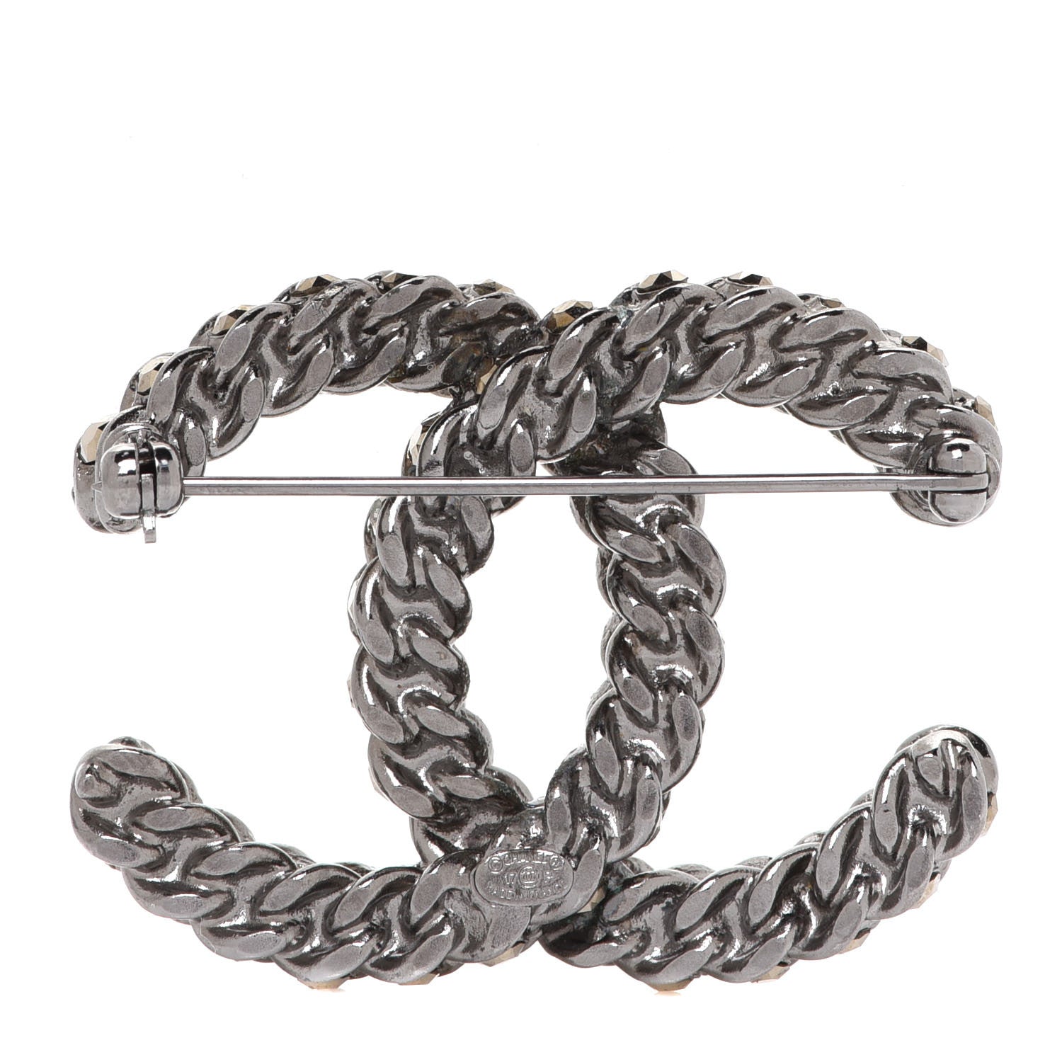 Chanel Ruthenium Enamel CC Brooch Iridescent Blue 3 of 4