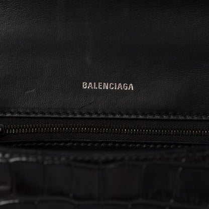 Balenciaga Shiny Calfskin Monochrome Crocodile Embossed Small Hourglass Top Handle Bag Black 6 of 9