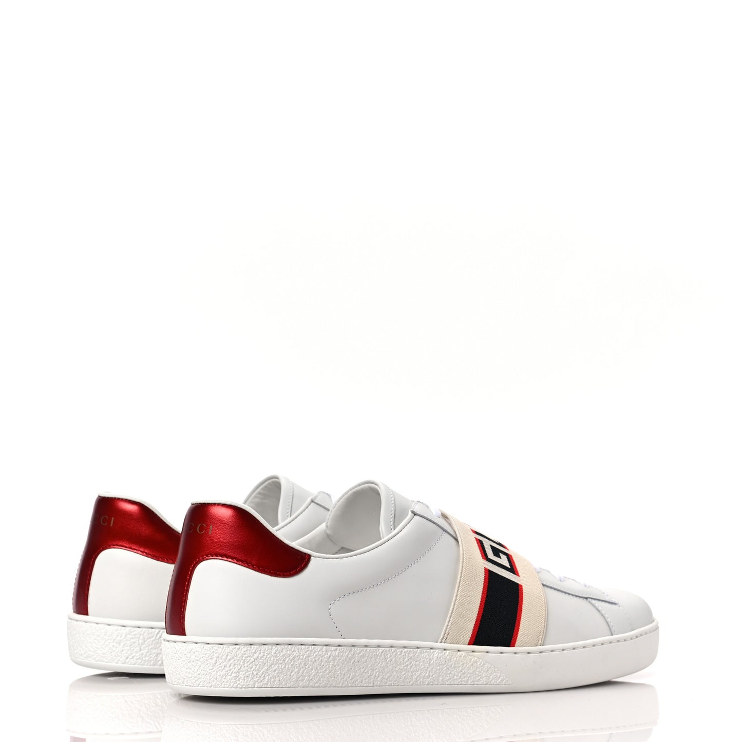 Calfskin Stripe Mens New Ace Sneakers 8.5 White Ecru Red Flame