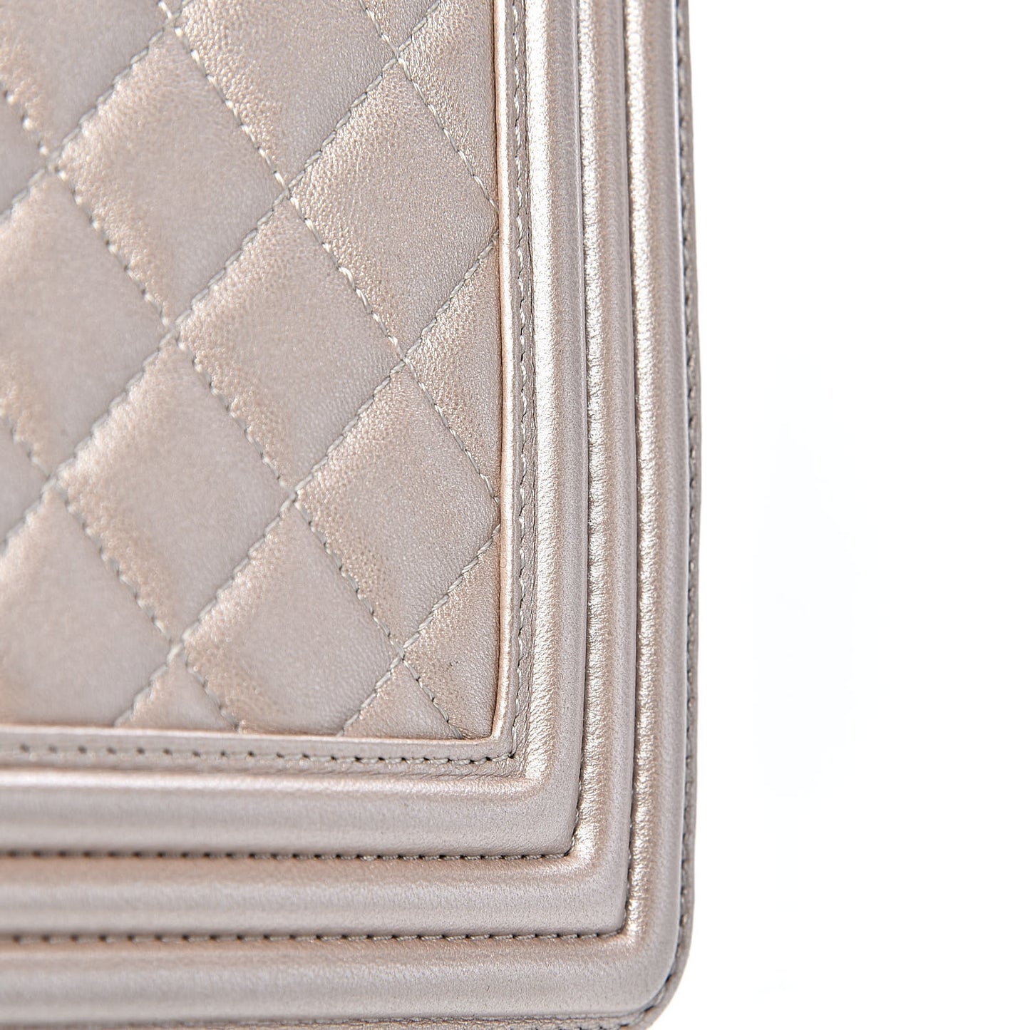Metallic Lambskin Quilted Large Boy Flap Light Beige