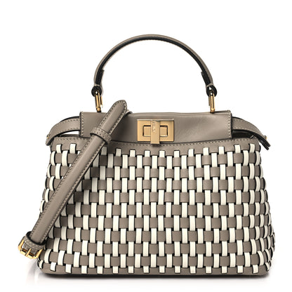 Fendi Calfskin Woven Mini Peekaboo Iconic Satchel Tortora 1 of 10