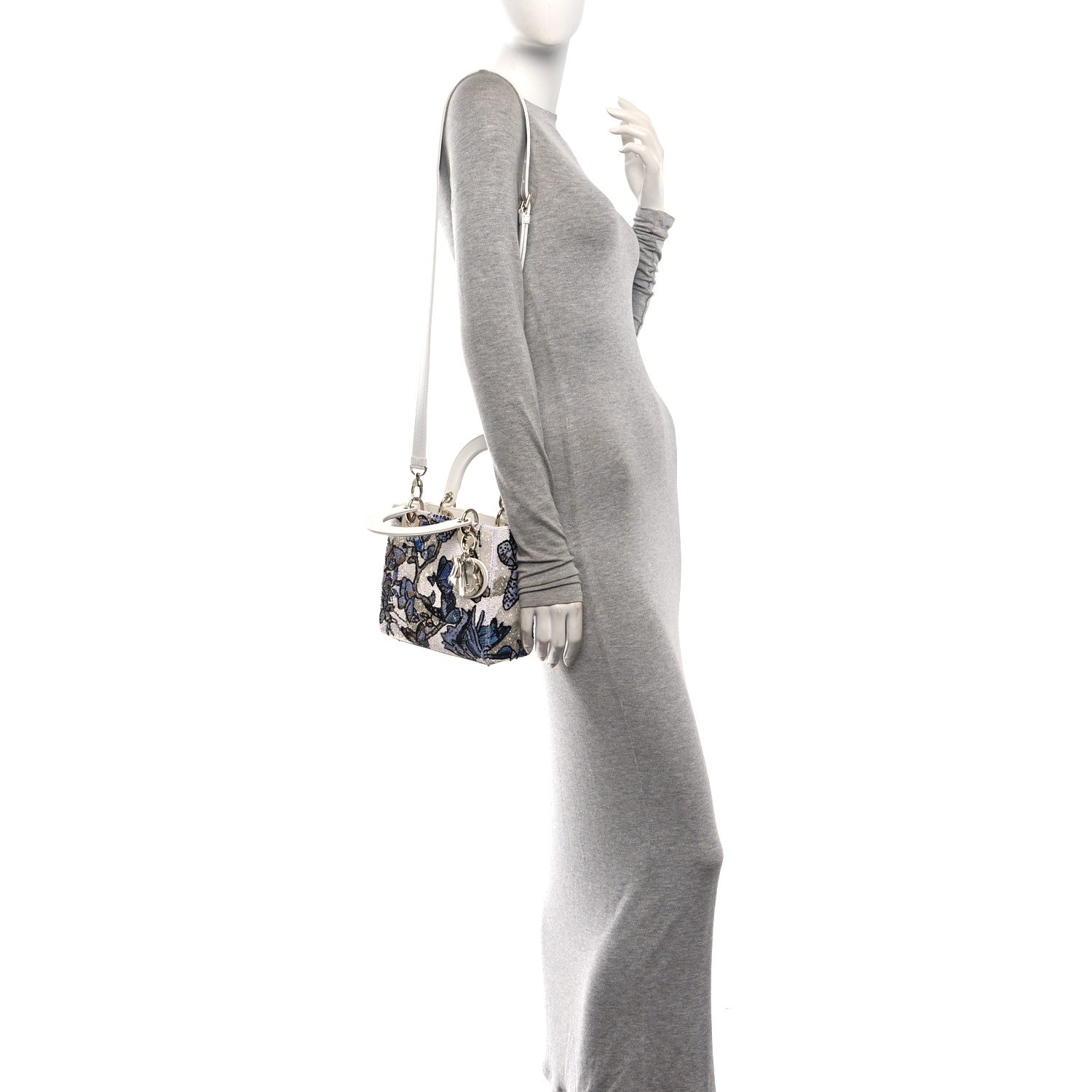 Christian Dior Calfskin Toile de Jouy Beaded Sequin Embroidered Small Mexico Lady Dior White Pastel Midnight Blue 3 of 10