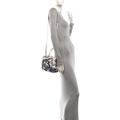Christian Dior Calfskin Toile de Jouy Beaded Sequin Embroidered Small Mexico Lady Dior White Pastel Midnight Blue 3 of 10
