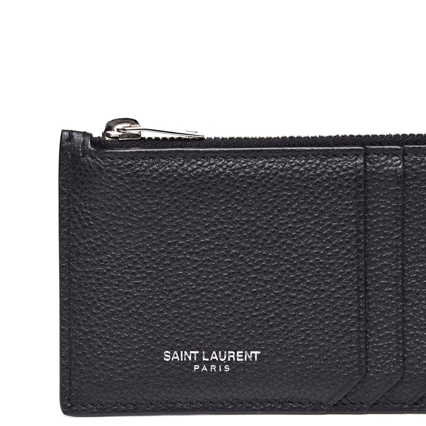 Grained Calfskin 5 Fragments Zip Pouch Card Holder Black