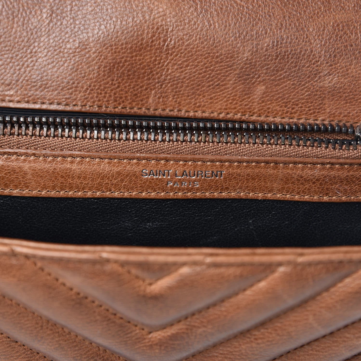 Saint Laurent Calfskin Matelasse Chevron Monogram Medium College Bag Cognac 6 of 20