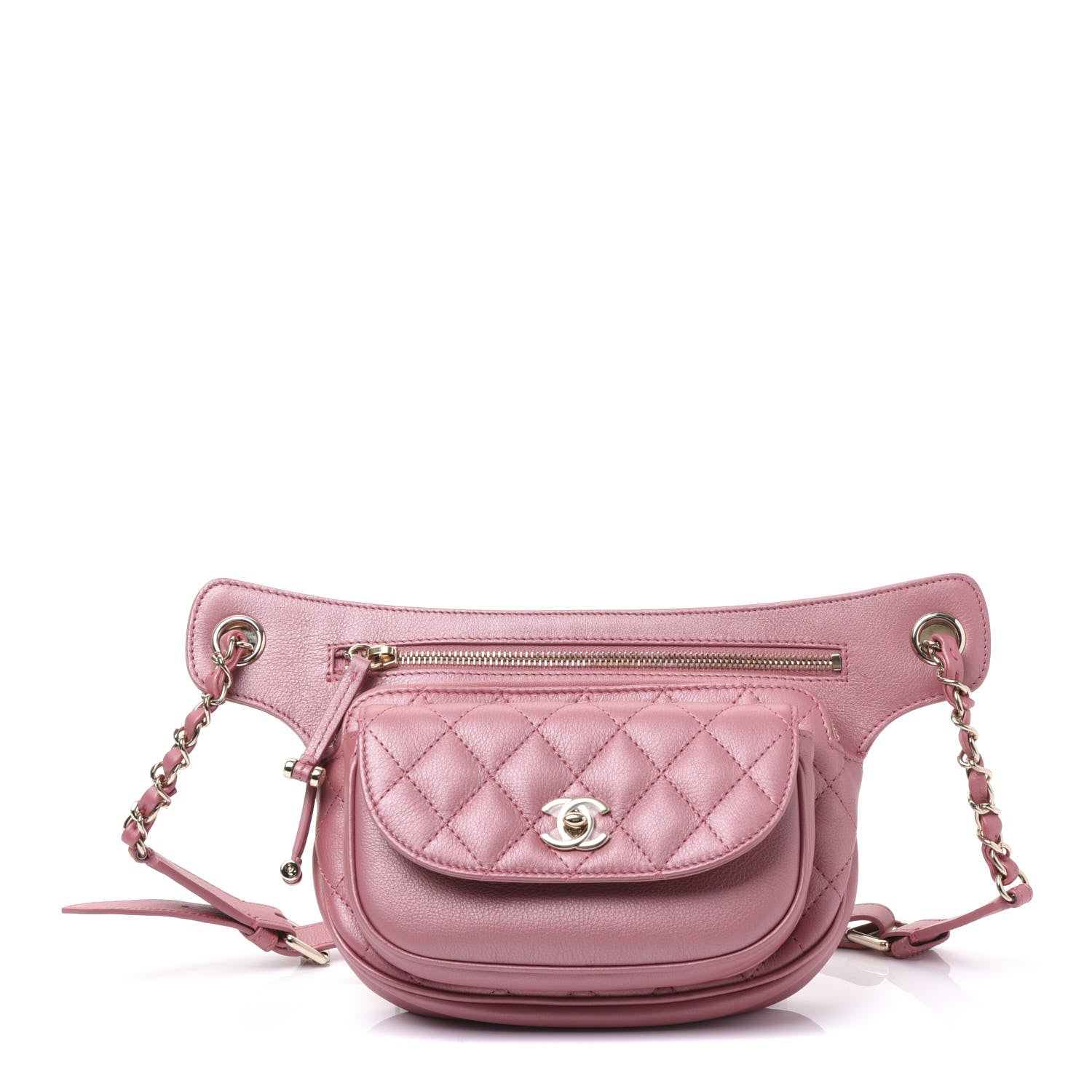 Chanel Metallic Calfskin Flap Chain Waist Bag Pink 1 of 11