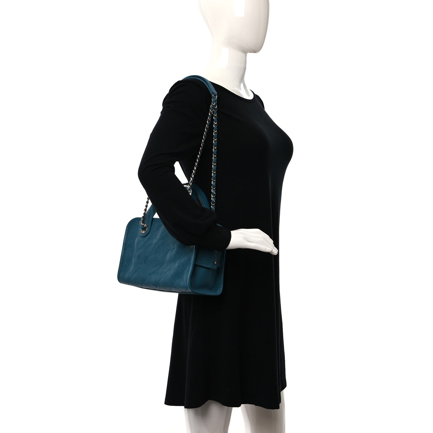 Chanel Caviar Quilted Small Deauville Bowling Bag Blue 2 of 8