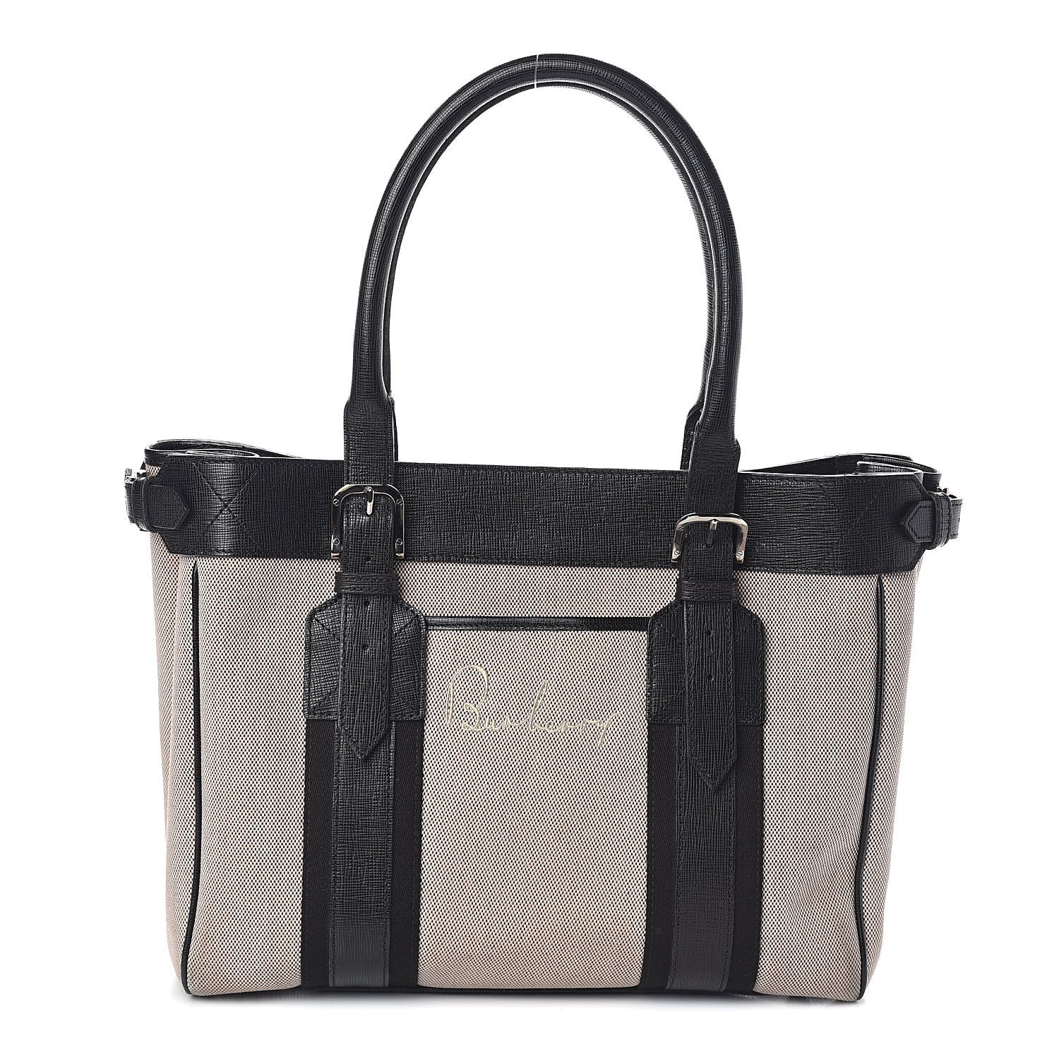 Burberry Canvas Calfskin Logo Tote Black 1 of 9