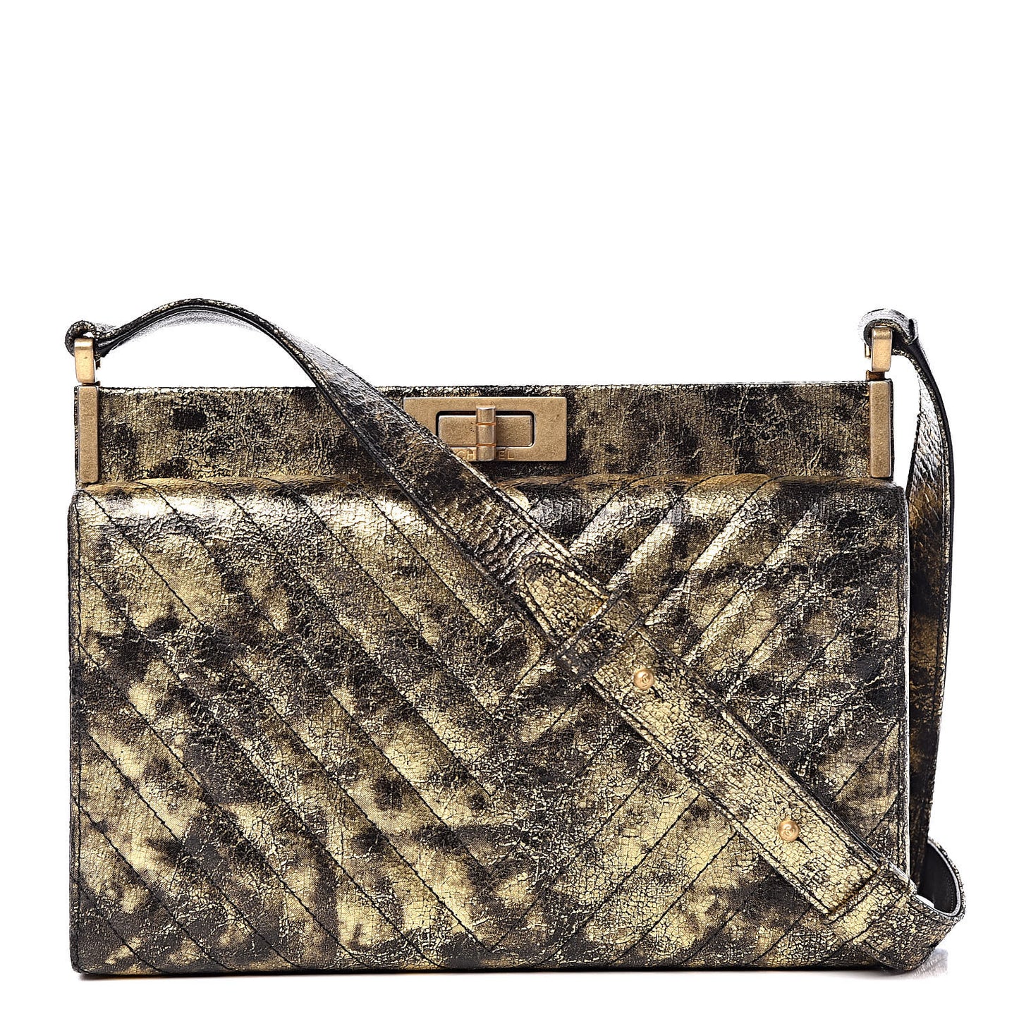 Metallic Crumpled Goatskin Chevron Quilted Reissue Clutch Bag Black Gold