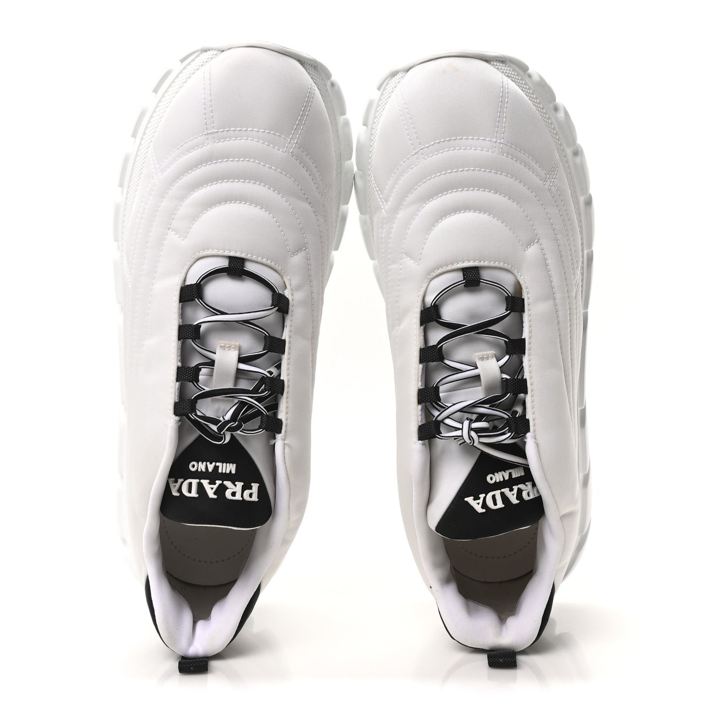 Re-Nylon Gabardine Rubber Logo Quilted Womens 50mm Low Top Sneakers 37.5 White Black