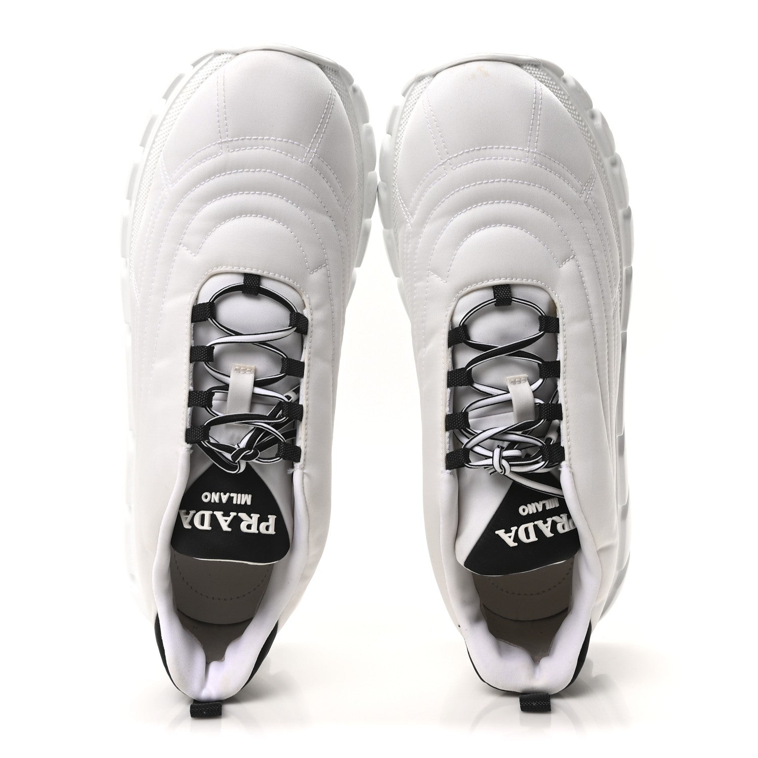 Prada Re-Nylon Gabardine Rubber Logo Quilted Womens 50mm Low Top Sneakers 37.5 White Black 2 of 9