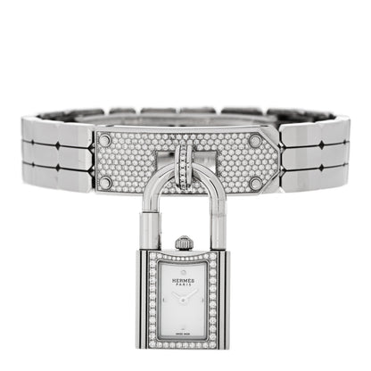 Hermes Stainless Steel Diamond Pave 16mm Kelly Quartz Watch 2 of 6