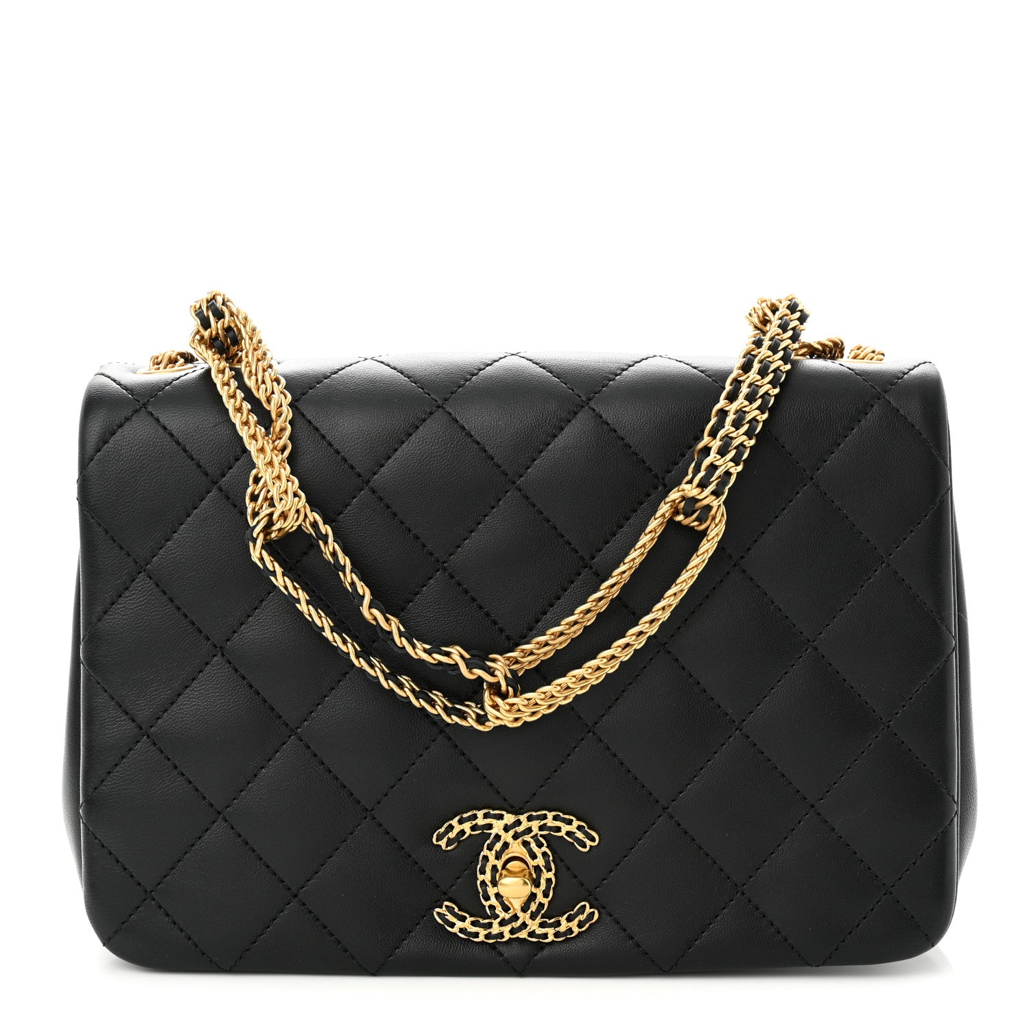Chanel Lambskin Quilted Chain To Chain Flap Black 1 of 10