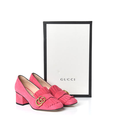 Gucci Kid Scamosciato GG Marmont Fringe 50mm Loafer Pumps 35 Hot Pink 11 of 11