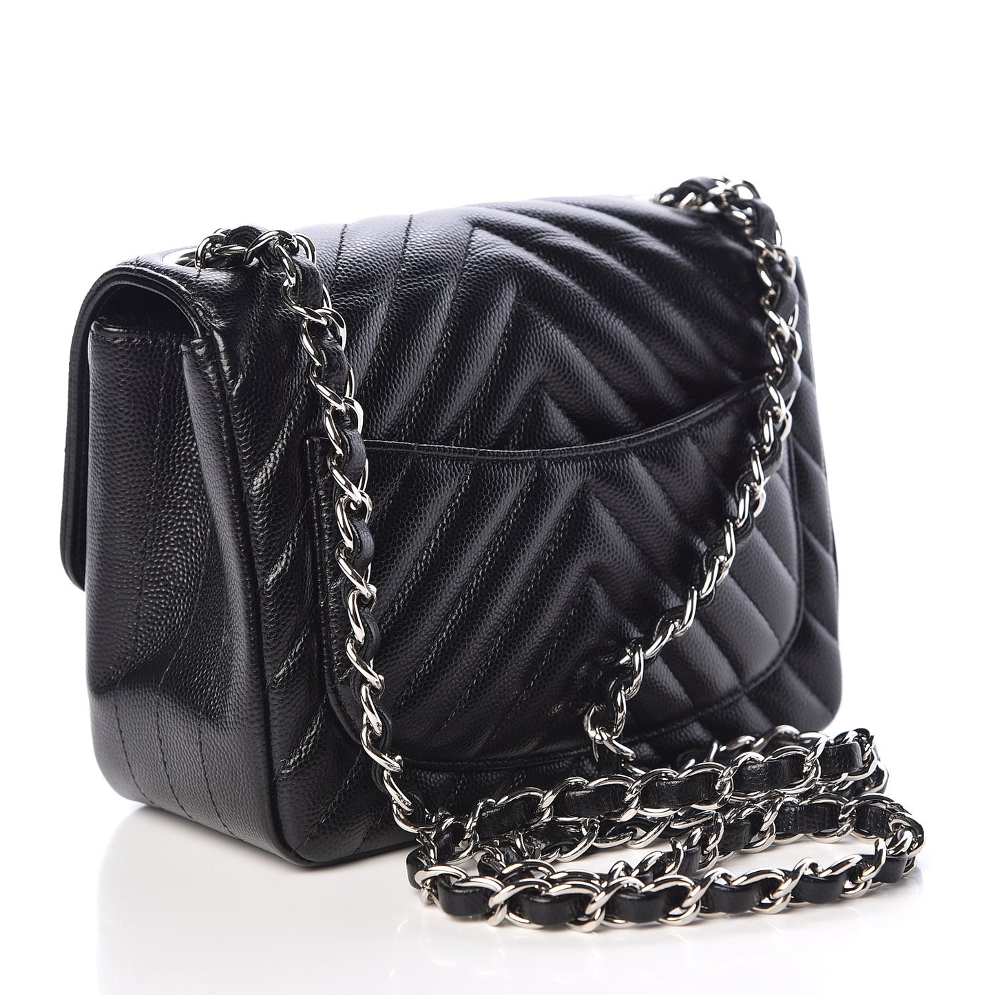 Caviar Chevron Quilted Mini Square Flap Black