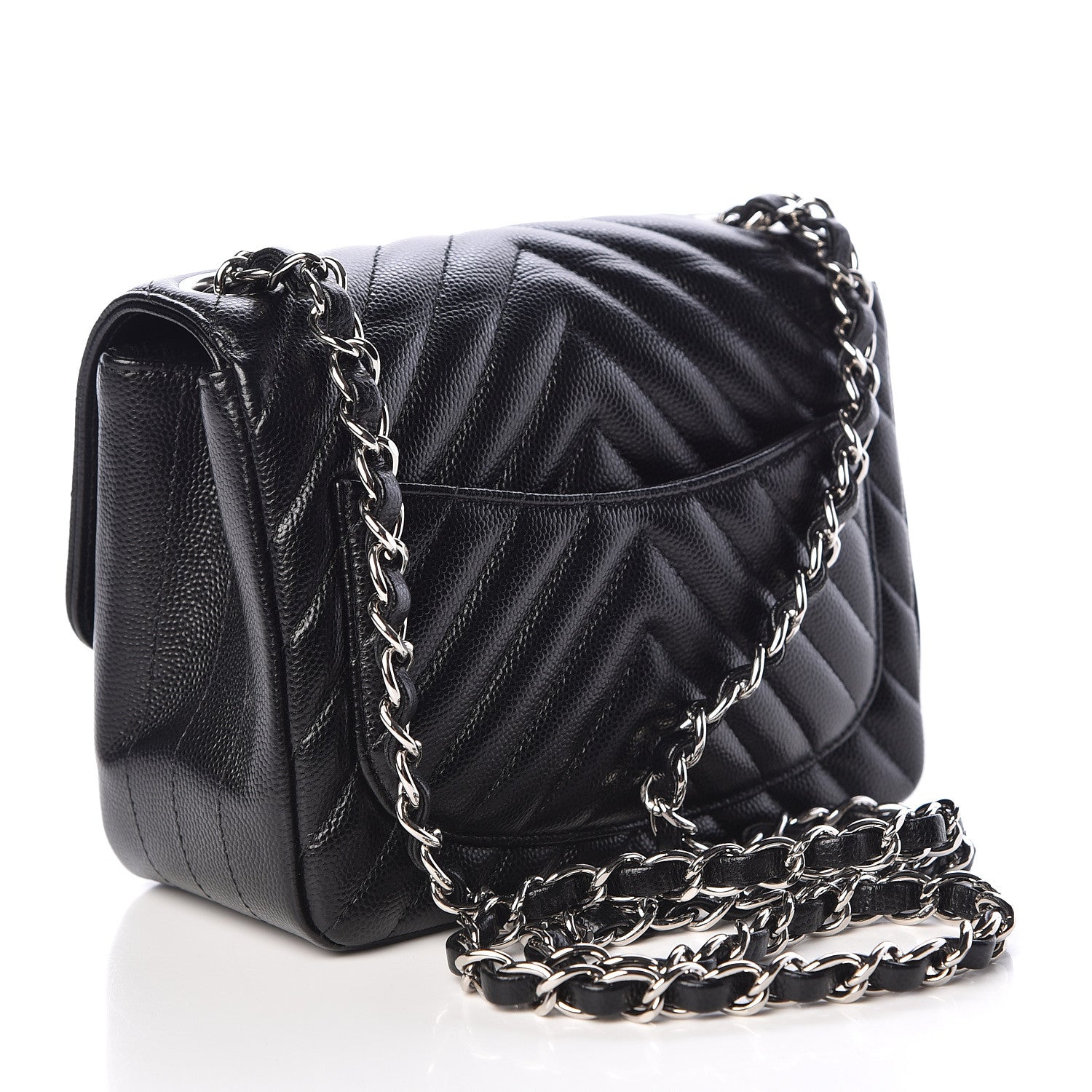 Chanel Caviar Chevron Quilted Mini Square Flap Black 3 of 11
