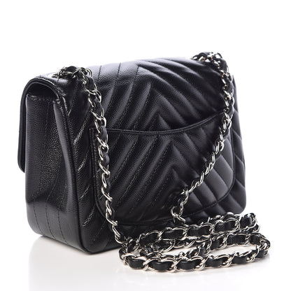 Chanel Caviar Chevron Quilted Mini Square Flap Black 3 of 11