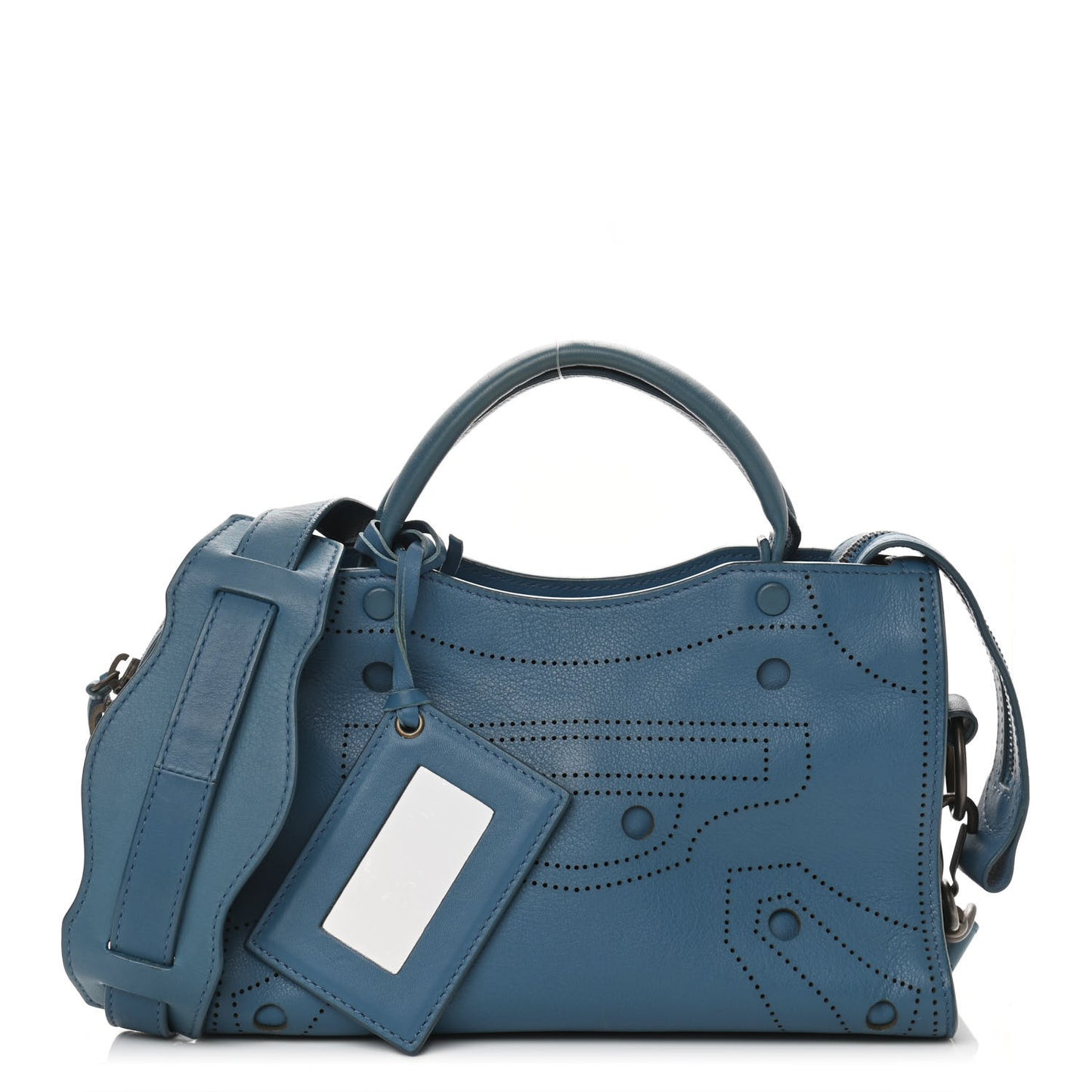 Veau Soyeux Perforated Blackout Hardware Mini City Bleu Canard